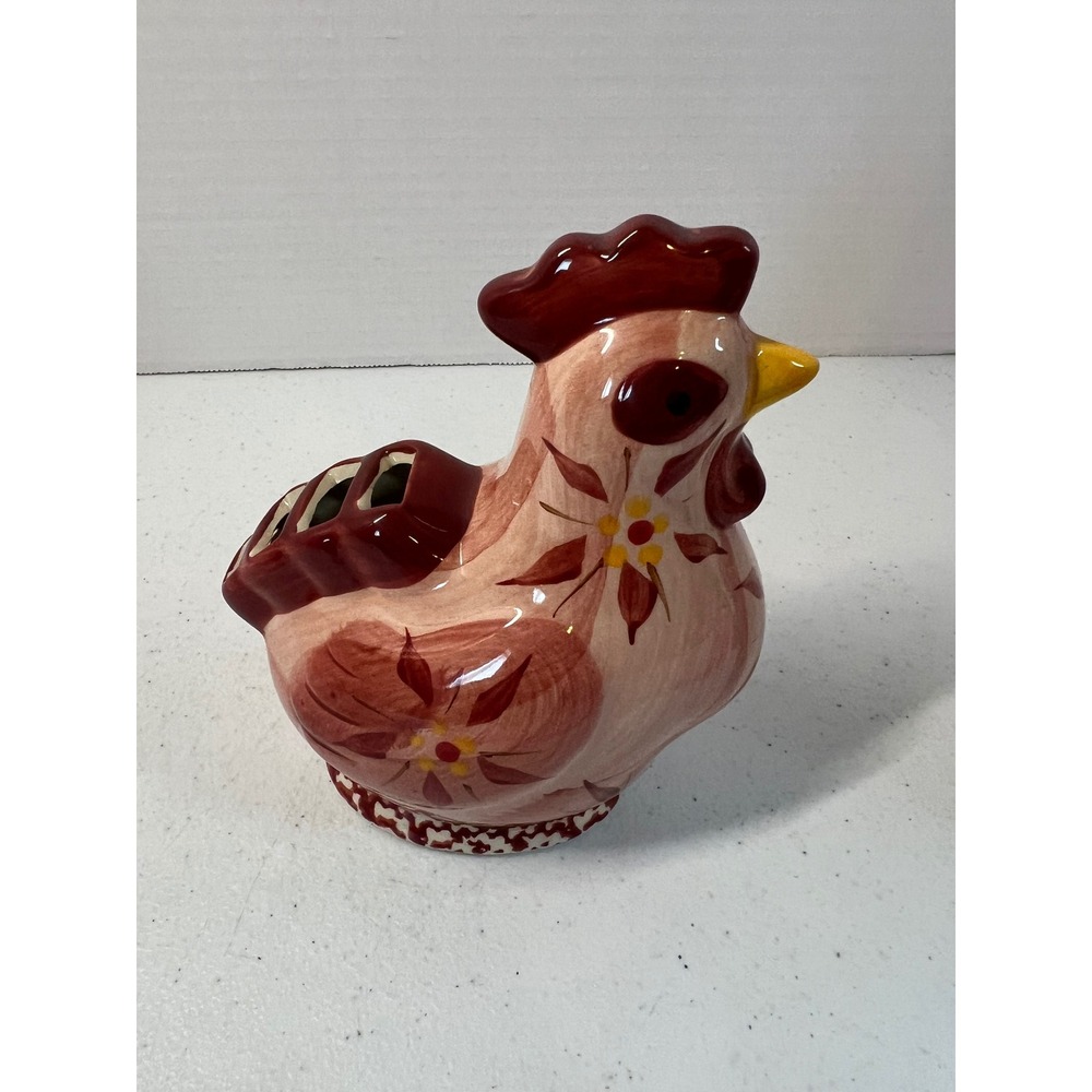 Temp-tations Old World Ceramic Hen Rooster Sponge Holder Cranberry Red Pink